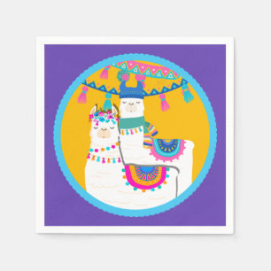 Llama Purple Blue Yellow Colourful Birthday Party Napkin