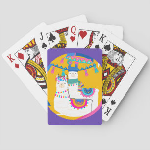 Llama Purple Blue Yellow Colourful Whimsical Cute Playing Cards
