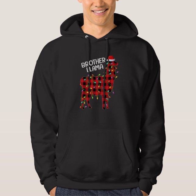 Llama Red Buffalo Plaid Brother Llama Christmas Pa Hoodie (Front)