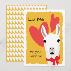 Llama Red Hearts Mustard-Lla Me be your valentine Holiday Card