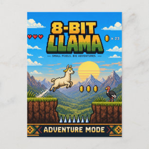 Llama, Retro 8-Bit Pixel Art Postcard