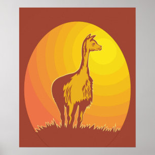 Llama Retro Sunset Poster