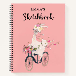 Llama Riding Bicycle Personalised Kids Sketchbook Notebook