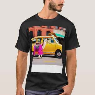 Llama Riding in Taxi Happy Llama T-Shirt