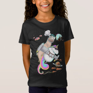 Llama Riding Unicorn Food Pizza Space Party Planet T-Shirt
