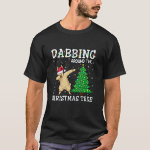 Llama Santa Hat Dabbing Around the Christmas Tree T-Shirt
