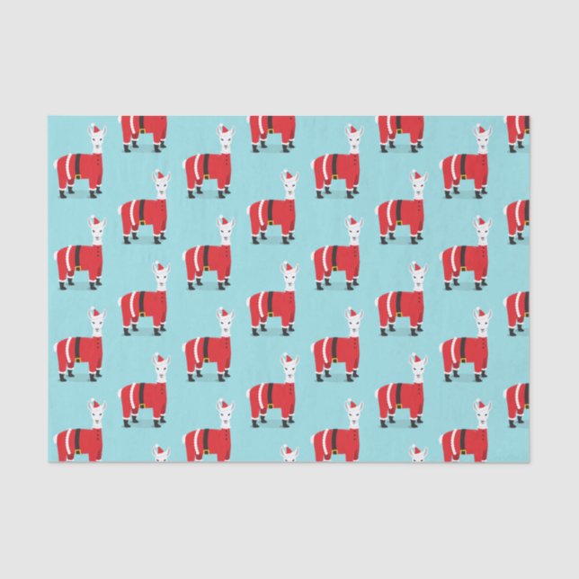 Llama Santa Red Blue Christmas Tissue Paper (Front)