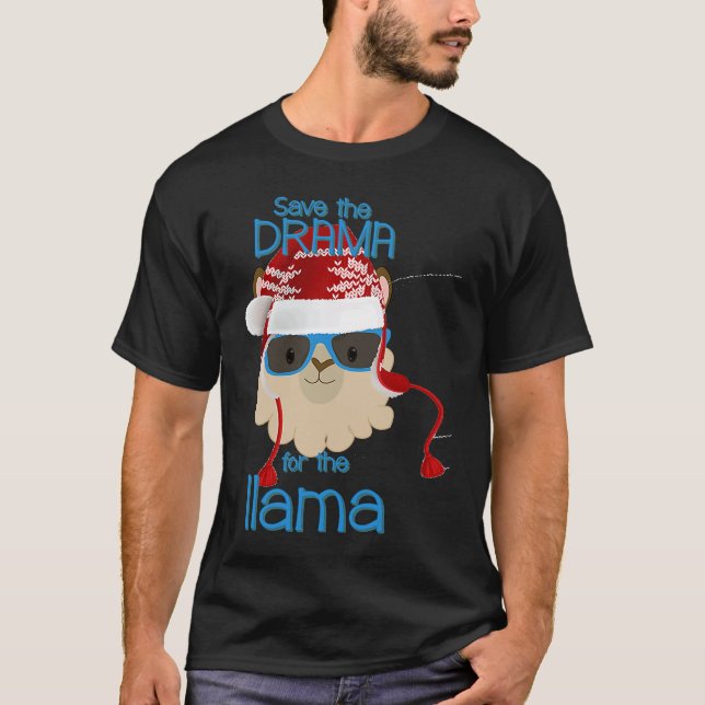 Llama Save The Drama No Prob Christmas Holiday T-Shirt (Front)
