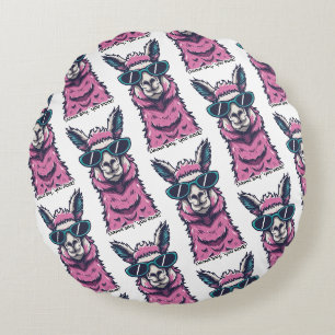 Llama say you Rock Quirky pose in sunglasses Round Cushion