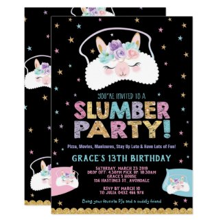 Llama Slumber Party Birthday Invitation Sleepover