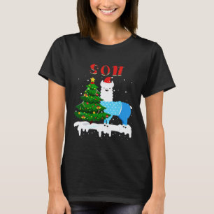llama Son Santa Hat Xmas Pajama Family Matching T-Shirt