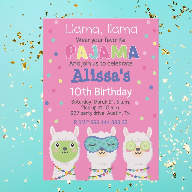 Llama spa party, pajama party invitation (Creator Uploaded)
