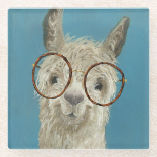 Llama Specs - Round Eyeglasses Glass Coaster