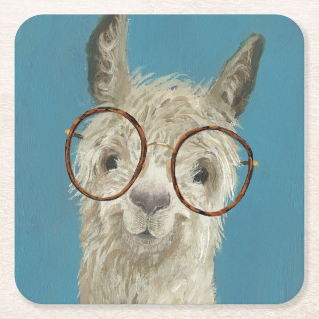 Llama Specs - Round Eyeglasses Square Paper Coaster (Front)