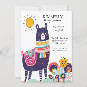 Llama Spring Flower Baby Shower Invitation