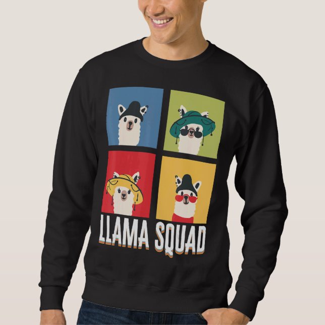 Llama Squad Animal Cute Hat Llama Sweatshirt (Front)