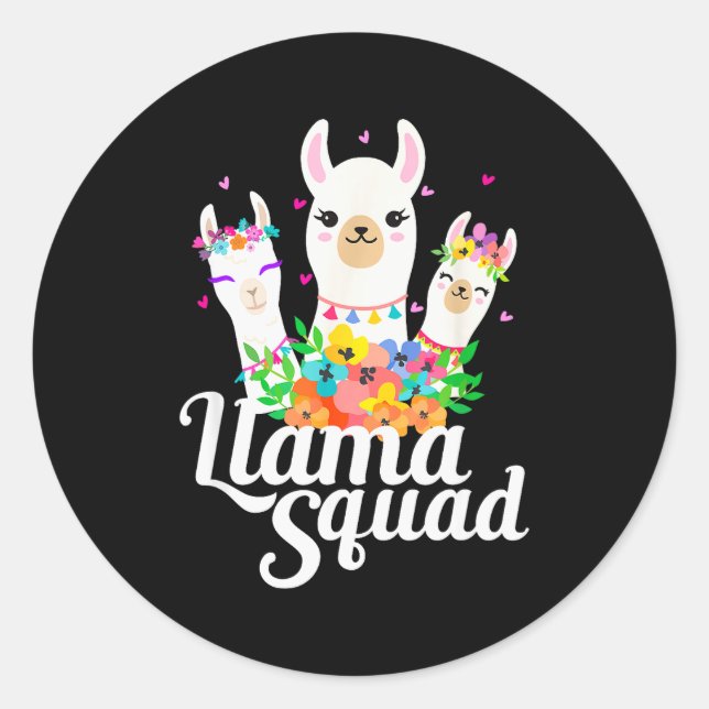Llama Squad Funny Cute Llama Matching  Classic Round Sticker (Front)