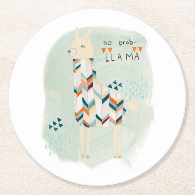 Llama Squad - No Prob-llama Round Paper Coaster (Front)