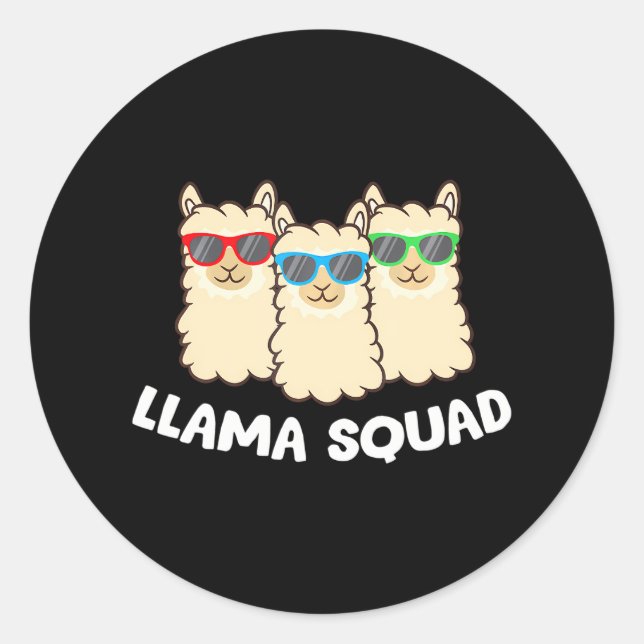Llama Squad Team Llama Matching Sunglasses Love Classic Round Sticker (Front)