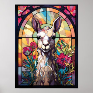 Llama Stained Glass Window Colorful Art Poster