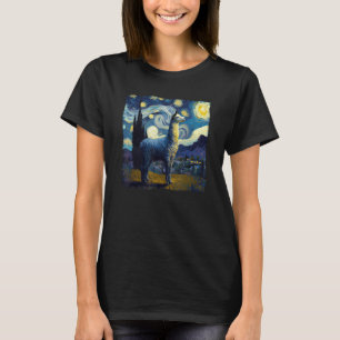 Llama Starry Night Van Gogh Painting Art Weird Aes T-Shirt