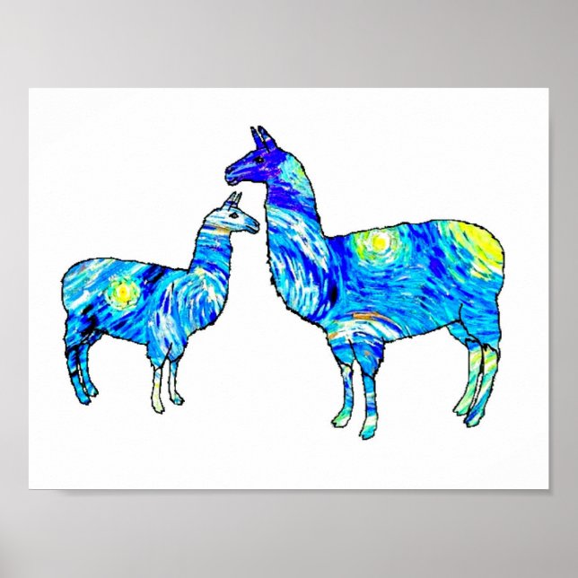 Llama Starry Night, Van Gogh, Poster (Front)