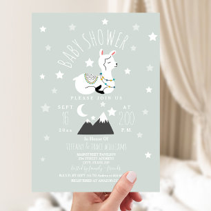 Llama Stars Blue Baby Shower Invitation