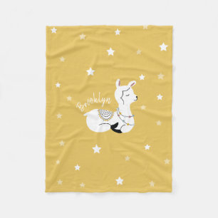 Llama Stars Personalised Yellow Fleece Blanket