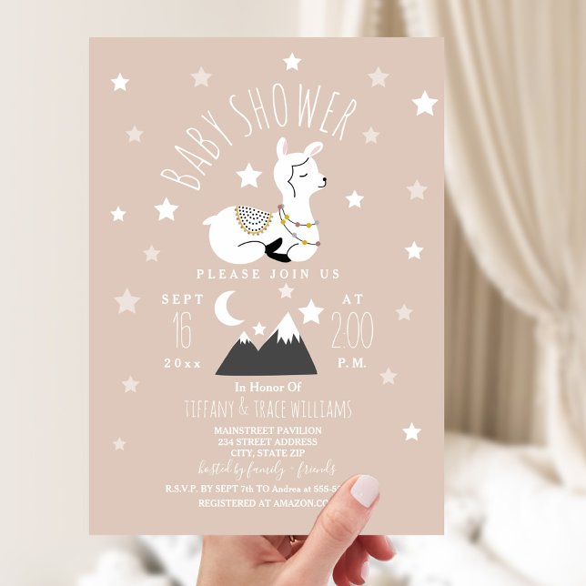 Llama Stars Pink Baby Shower Invitation (Creator Uploaded)