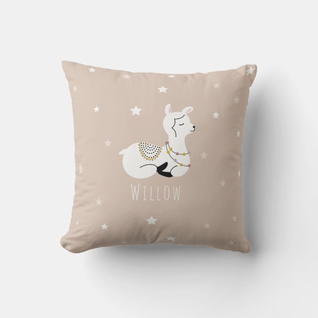 Llama Stars Pink Girl Nursery Cushion (Front)