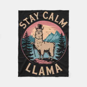 Llama Stay Calm Funny Alpaca On Mountain Hiking Re Fleece Blanket