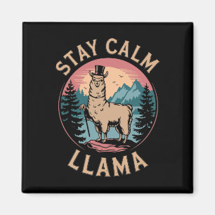 Llama Stay Calm Funny Alpaca On Mountain Hiking Re Magnet
