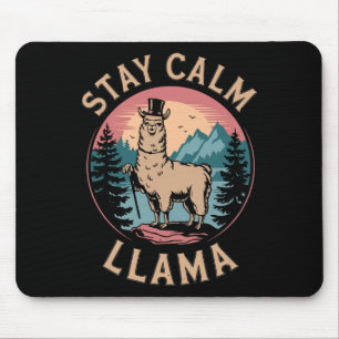 Llama Stay Calm Funny Alpaca On Mountain Hiking Re Mouse Mat