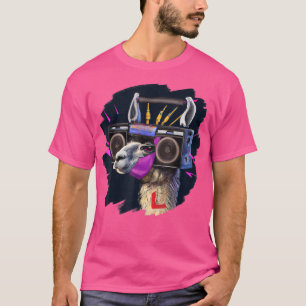 Llama Stereo Techno Cool Llama DJ Music Retro T-Shirt