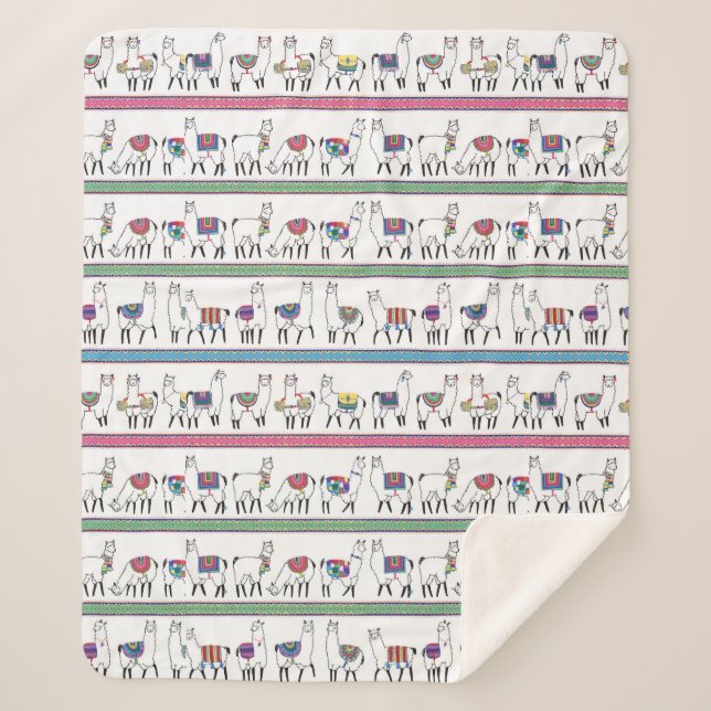 Llama Stripe Pattern Sherpa Blanket (Front)