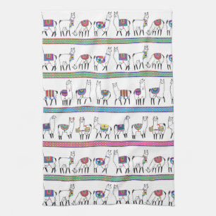 Llama Stripe Pattern Tea Towel