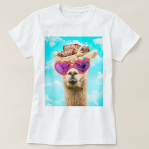 LLAMA SUNGLASSES HAIR CURLERS FUNNY T-SHIRTS