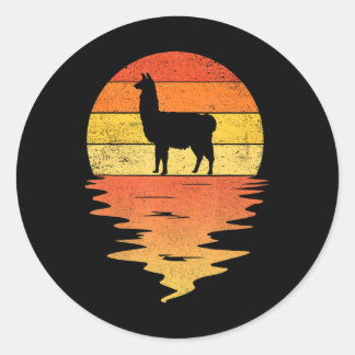 Llama sunset 70s Llama Classic Round Sticker