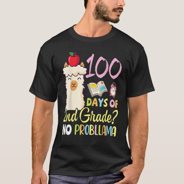 Llama Teacher Student 100 Days Of 2nd Grade No Pro T-Shirt (Front)