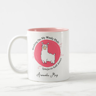 Llama Tell You About Yarn Projects Half Done PHDs Two-Tone Coffee Mug