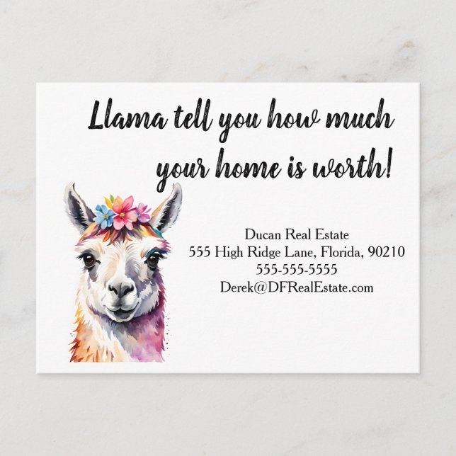 llama tell you how much real estate marketing sell postcard (Front)