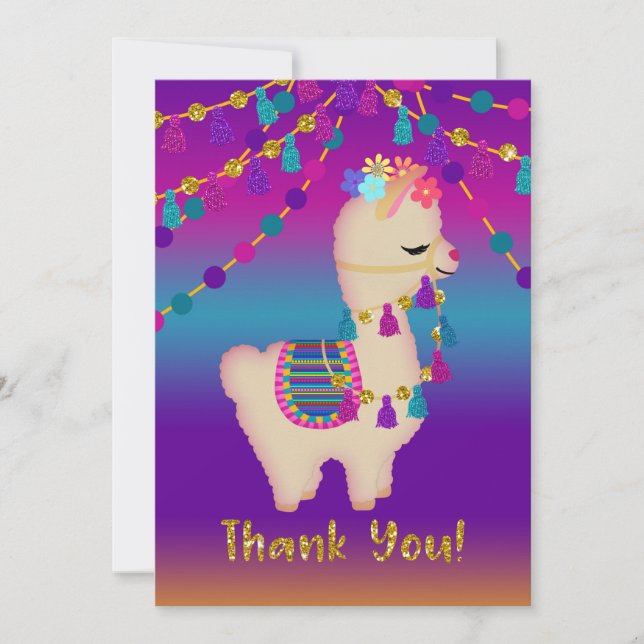 Llama Thank You! | Faux Glitter Thank You Card (Front)