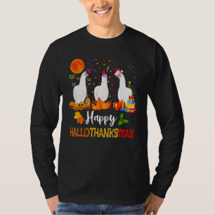 Llama Thanksgiving Happy Hallothanksmas Halloween T-Shirt