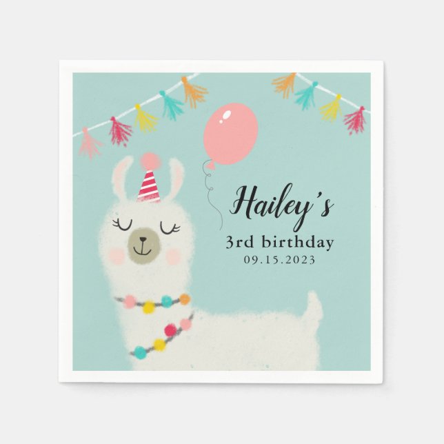 Llama Theme Birthday Party Napkin (Front)