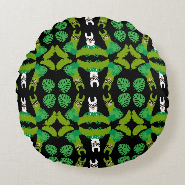 Llama Themed Print Round Cushion (Front)