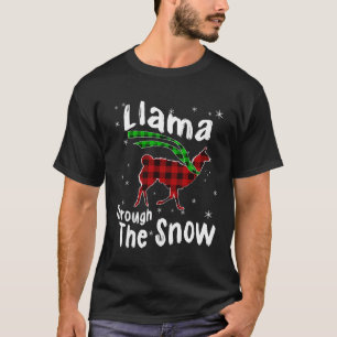 Llama Through The Snow Plaid Snowflakes Christmas  T-Shirt