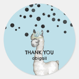 Llama Turquoise Baby Shower Custom Thank You Classic Round Sticker