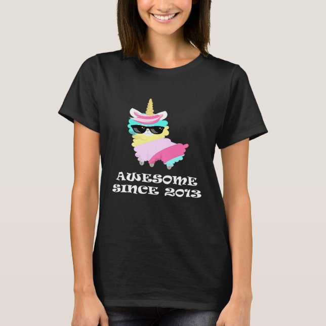 Llama Unicorn Awesome Since 2013 5th Birthday T-Shirt (Front)