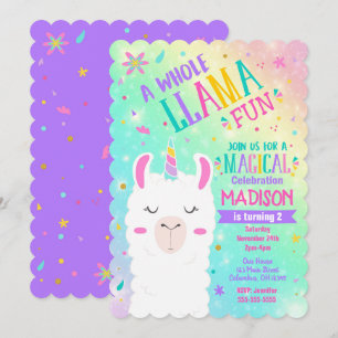 Llama Unicorn Birthday Invitation Magical Party