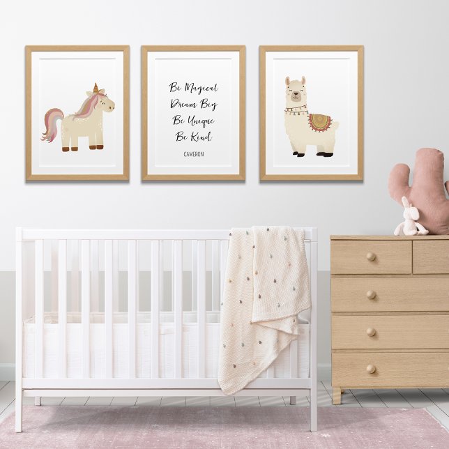 Llama Unicorn Boho Nursery Art, Custom Text Name (Creator Uploaded)